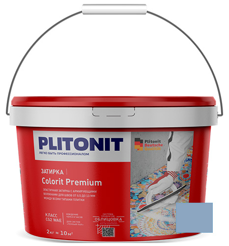 Затирка для швов с армирующими волокнами PLITONIT СOLORIT PREMIUM синяя, ведро 2 кг
